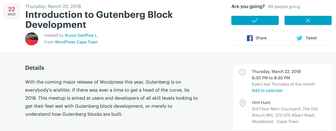 Meetup: Introduction to Gutenberg Block Development – Cape Town, South Africa