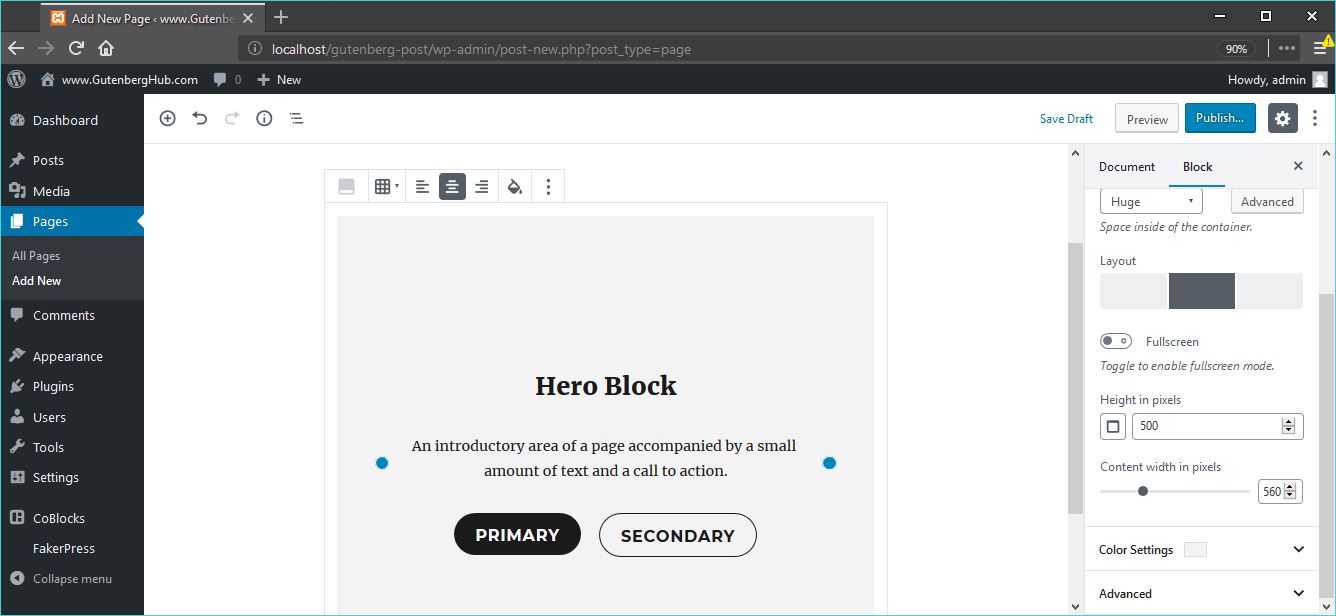 Gutenberg hero block wordpress gutenberg block library