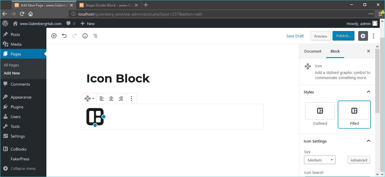 Gutenberg icon block wordpress gutenberg block library