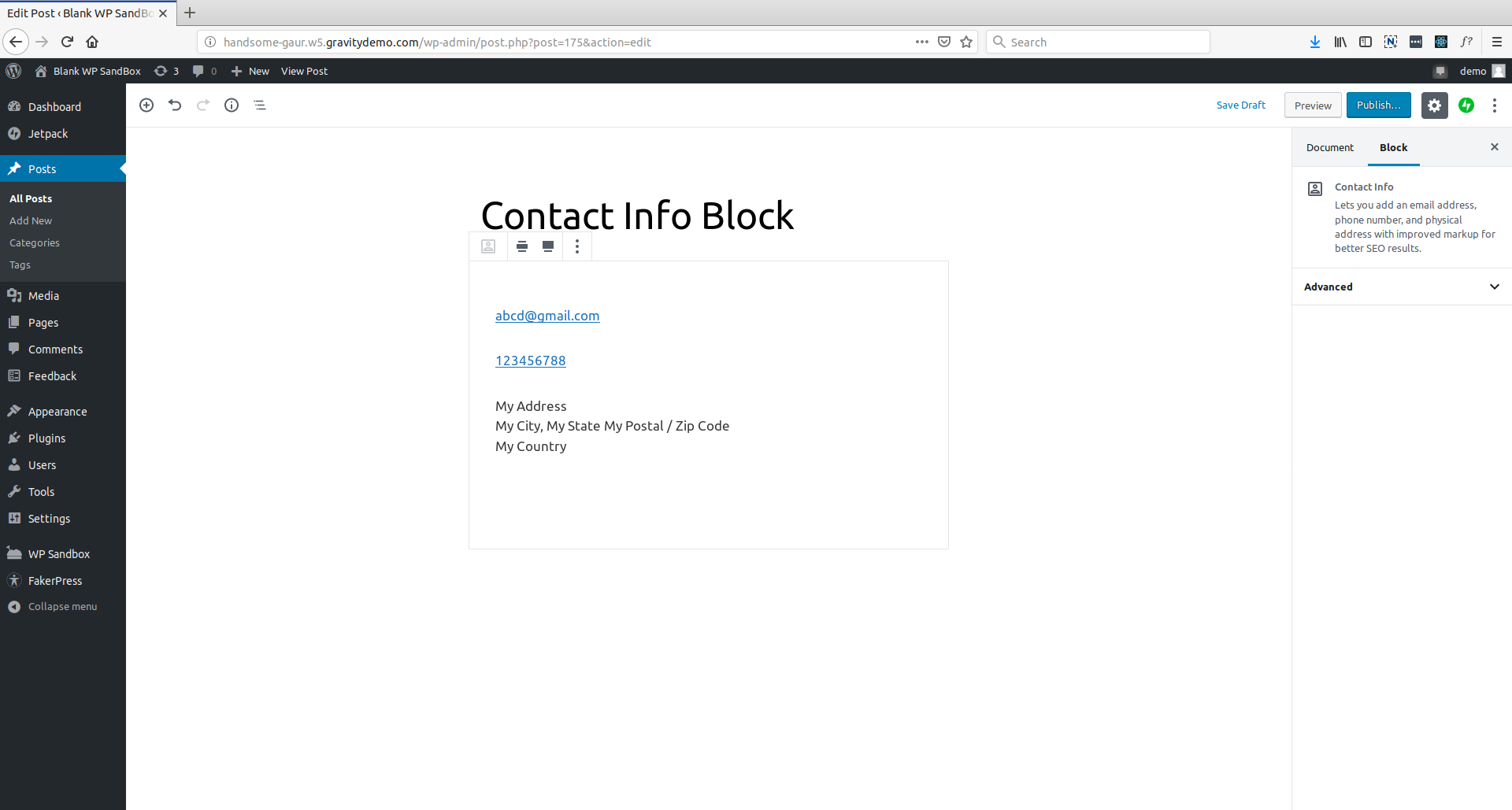 Gutenberg contact info block wordpress gutenberg block library