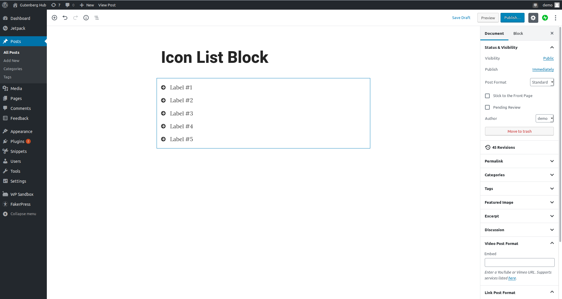 wordpress gutenberg icon list