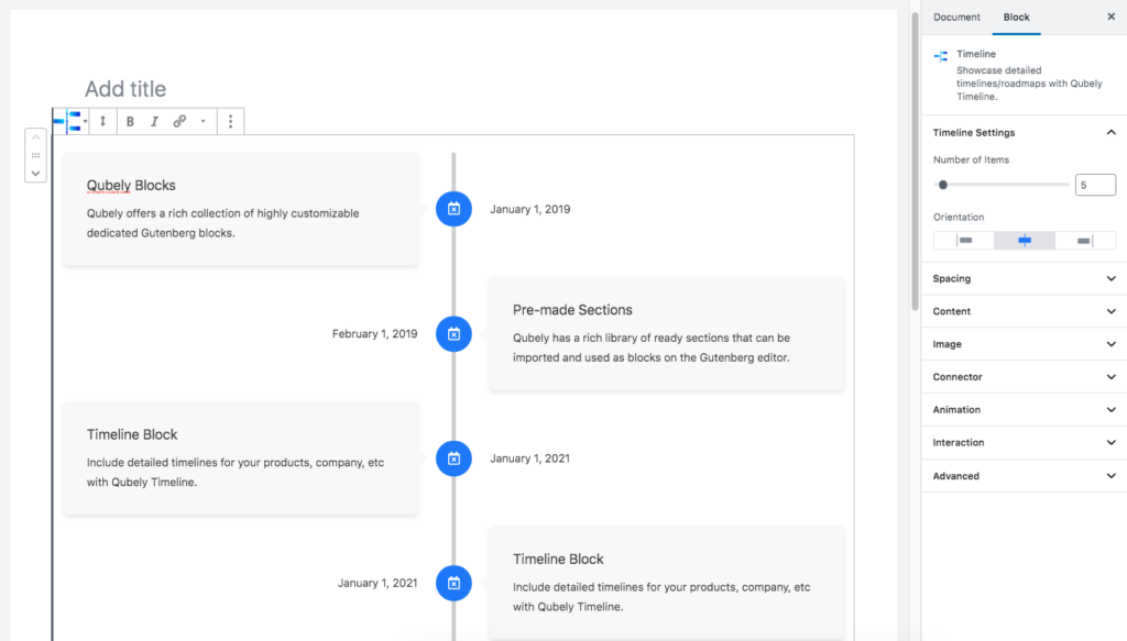 Qubely timeline block