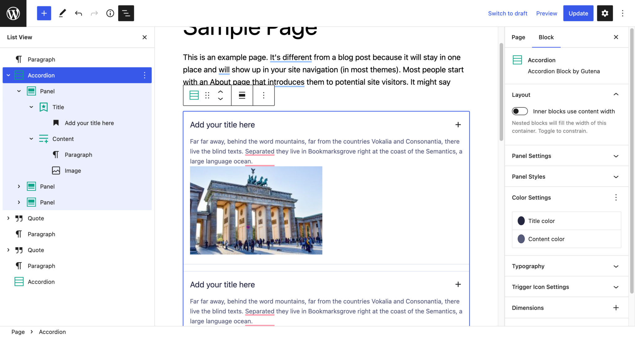 Gutena Accordion Organize your content in collapsible accordions